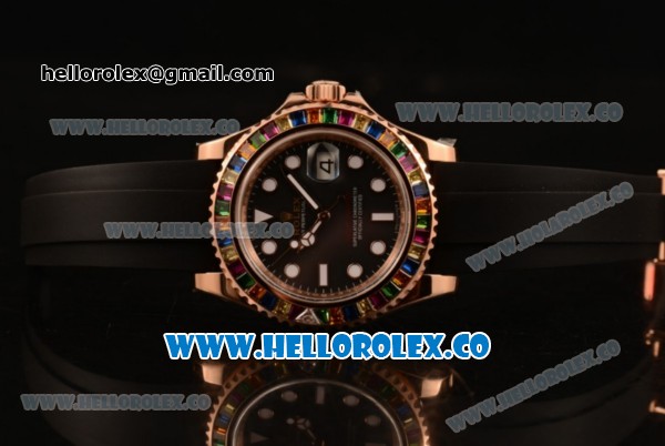 Rolex Yacht-Master 40 Swiss ETA 2824 Automatic Steel Case with Black Dial White Dots Markers Colorful Sapphire Bezel and Black Rubber Strap (NOOB) - Click Image to Close